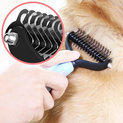 Double-Sided Dematting Dog Undercoat Rake