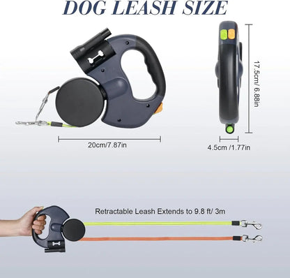 Flexipaw™ Dual Retractable Dog Leash with 360° Tangle-Free Design and Reflective Double Lead