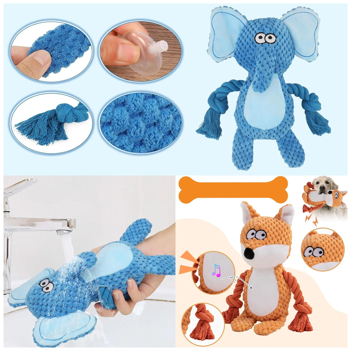 Squeaky Crinkle Dog Tug Toy