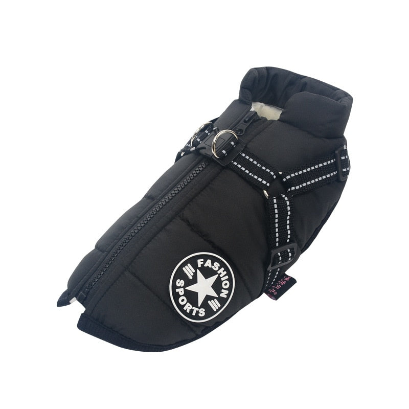 Water-Repellent Winter Dog Coat with Built-In Harness