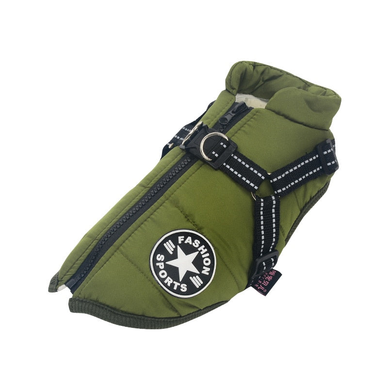 Water-Repellent Winter Dog Coat with Built-In Harness