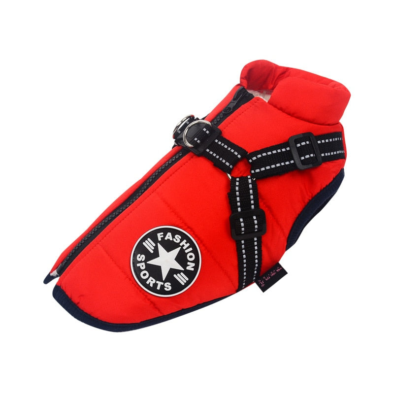 Water-Repellent Winter Dog Coat with Built-In Harness