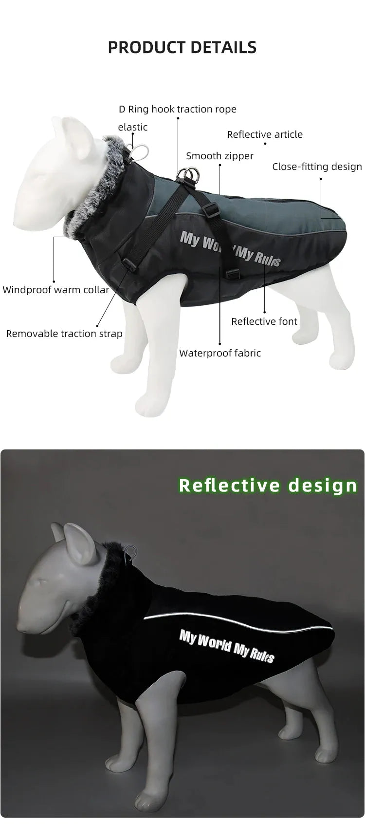 Reflective Winter Dog Coat with Built-In Harness