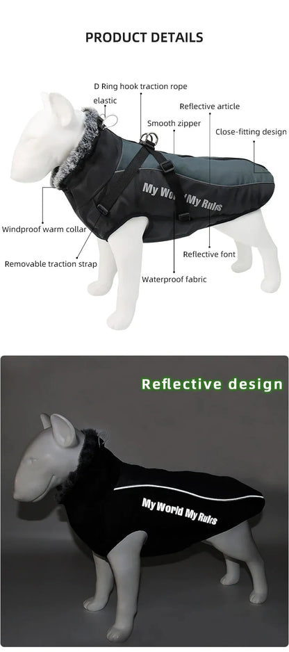 Reflective Winter Dog Coat with Built-In Harness