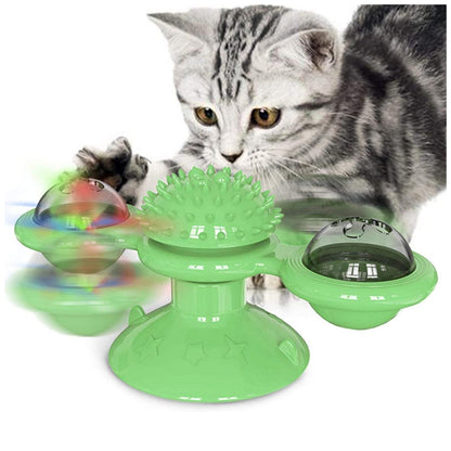 Suction Cup Cat Toy – Spinning Windmill with Luminous Balls