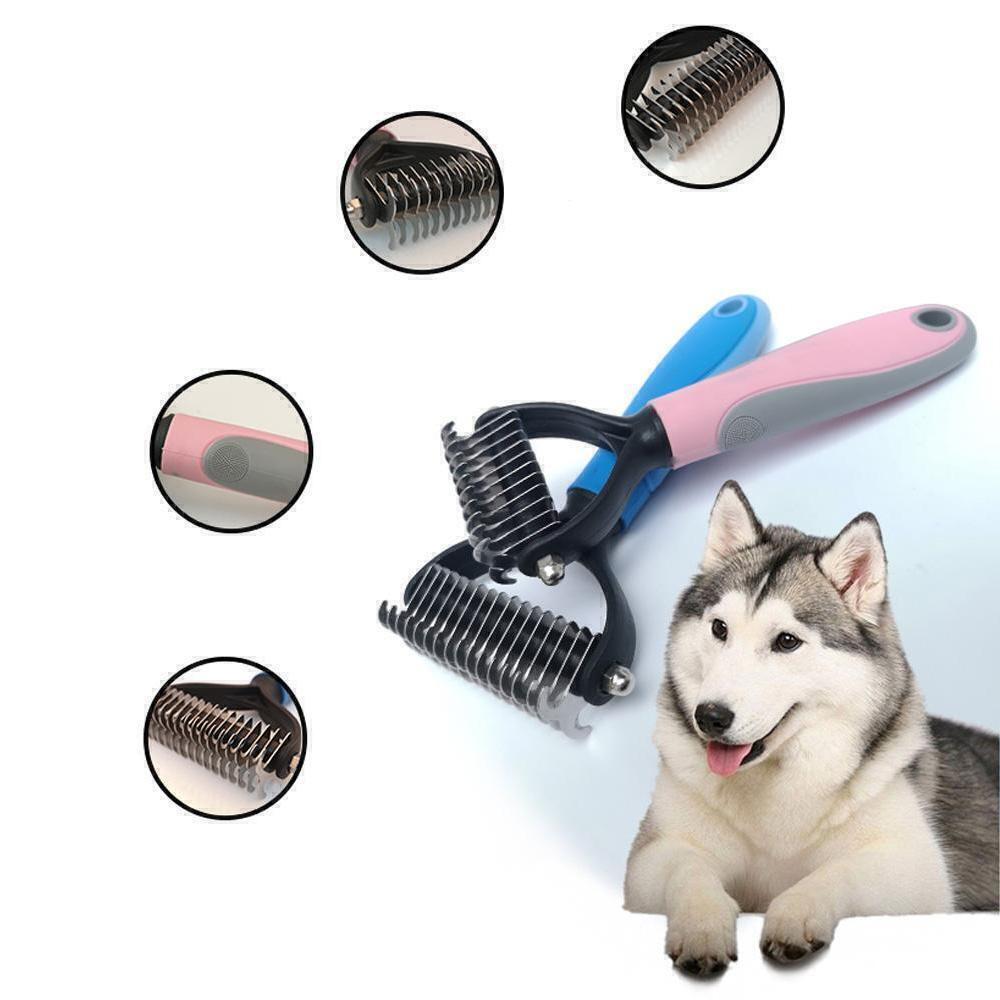 Double-Sided Dematting Dog Undercoat Rake